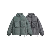 Unisex Coat Winter Stand Collar Plaid Coat Cotton Coat