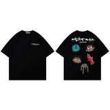 Men T-Shirt Retro Cartoon Puff Print Loose All-Match