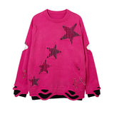 Women Sweater Striped Loose Hole Knitted Sweater