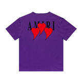 Amiri T Shirt Red Heart Printing Casual round Neck Short Sleeves T-shirt