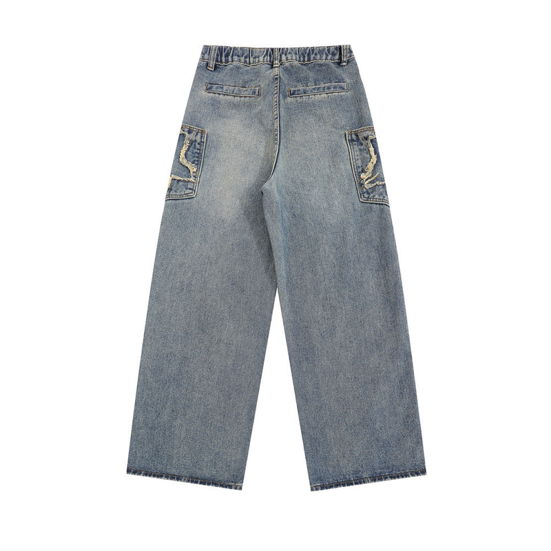 Men Jeans Ripped Five-Pointed Star Patch Loose
