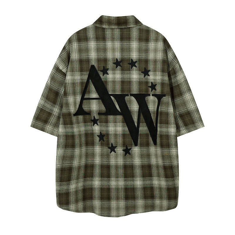 Short Sleeve Shirt Plaid Lapel Oversize