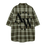 Short Sleeve Shirt Plaid Lapel Oversize