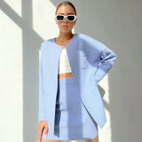 Women Co-Ords Autumn and Winter Woolen Crew Neck Coat Fashion