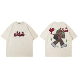 Men T-Shirt Retro Cartoon Puff Print Loose All-Match