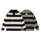 Women Sweater Autumn and Winter Striped Lapel Knitted