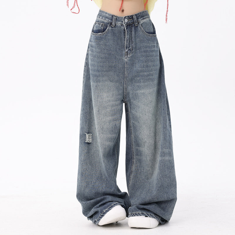Men Jeans Retro Cut Ripped Loose