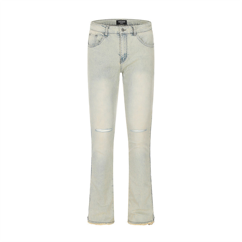 Men Jeans Ripped Burr Loose Zip Leisure