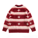Women Sweater Contrast Color Striped Couple Knitted Top Polo Shirt