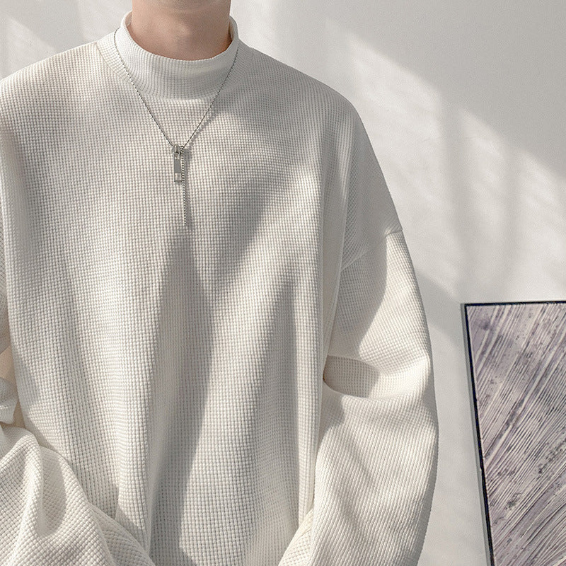 Men T Shirt Waffle Loose Inner Wear Bottoming Shirt