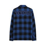 Men's Long Sleeve T Shirt Plaid Embroidered Letter Shirt Men's Ins Loose Casual