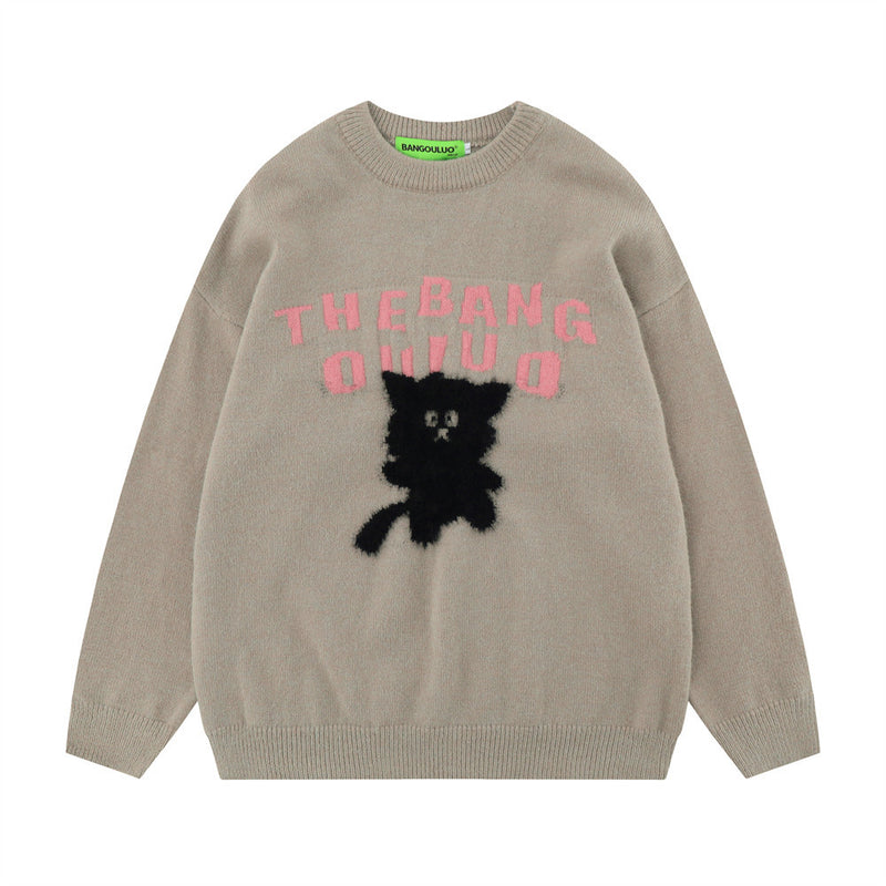 Men Sweater Kitten Flocking Jacquard Sweater Sweater