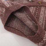 Men Sweater Striped Jacquard Sweater Wool Back Cardigan