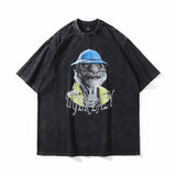 Men T-shirt Portrait Printing Loose Distressed