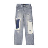Men Jeans Patch Ripped Versatile Loose