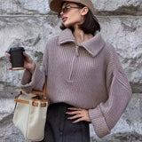 Women Work Business Casual Sweaters Loose Zip Casual Knitted Sweater