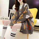 Women Knitted Cardigan Flower Pattern Casual Loose Jacket