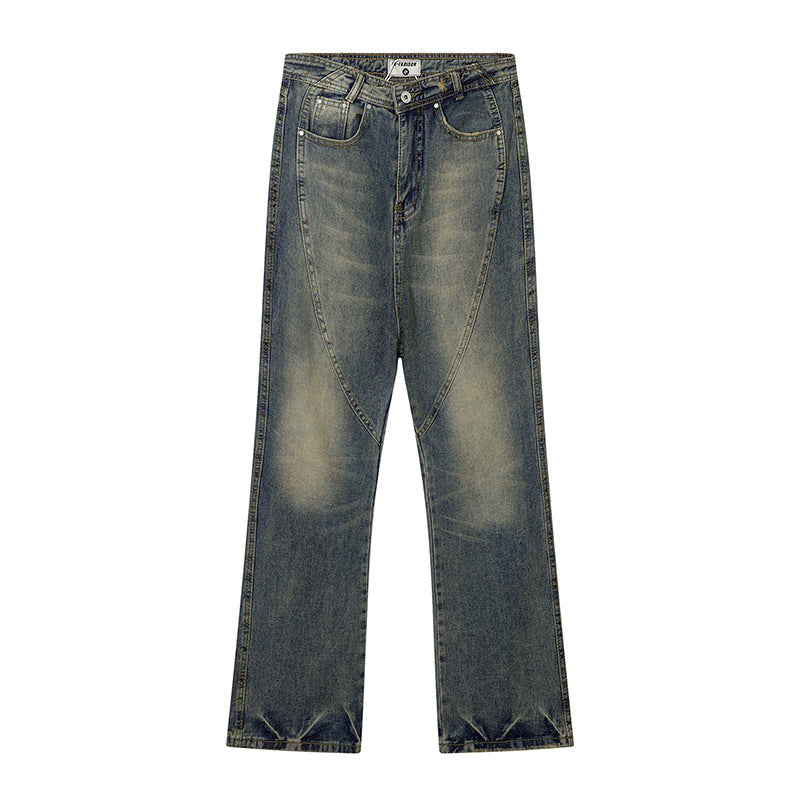Men Jeans Distressed Bright White Stitching