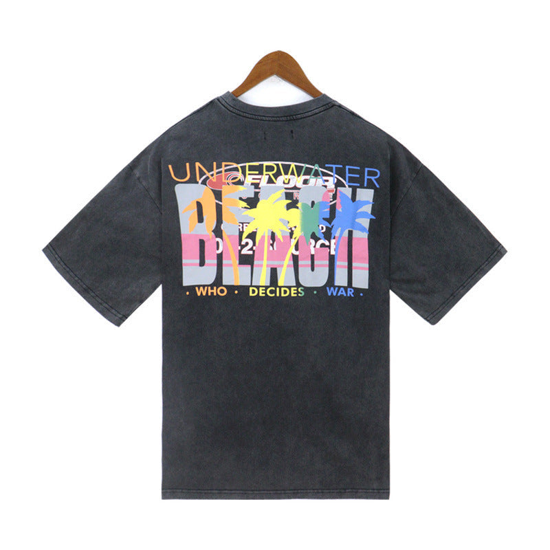 Who Decided War T Shirts Who Decided War Butterfly Washing Water Old Alphabet Print Short Sleeve T-Shirt