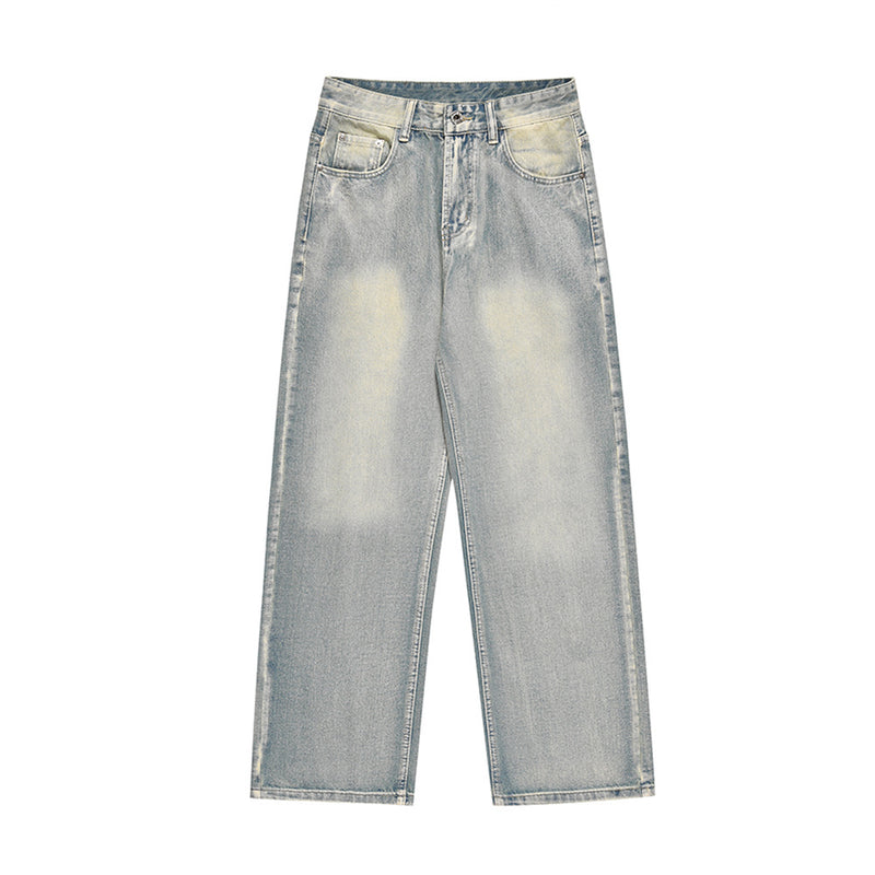 Men Jeans Bright White Faded Loose Casual Retro