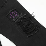 Men Jeans Punk Hole & Patch Embroidery Worn out