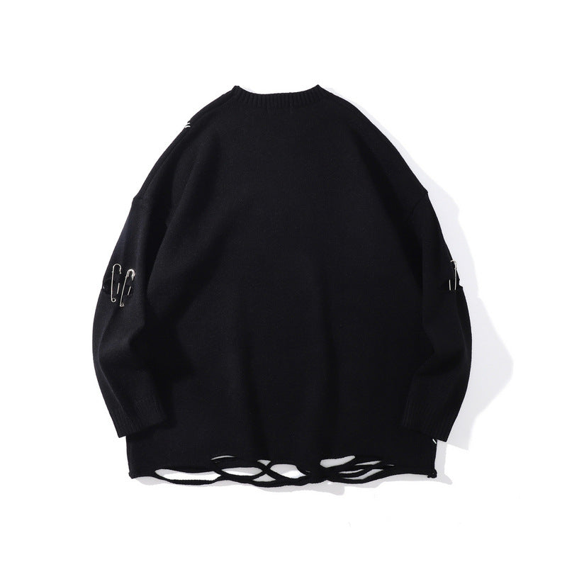 Women Sweater Color Matching Ripped Sweater Oversize Sweater