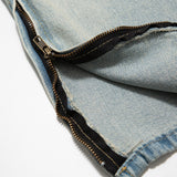 Men Jeans Loose Hole Zipper Slit