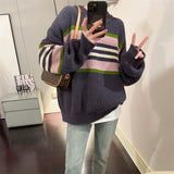 Women Pullover Sweater Striped Knitted Sweater