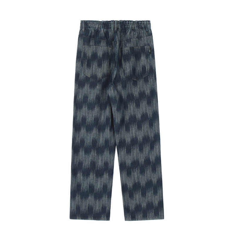 Men Jeans Tie-Dye Plaid Loose Personality