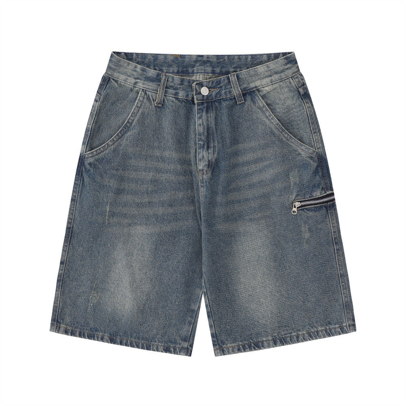 Men Shorts Summer Washed Straight Denim Shorts Retro Loose