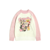 Women Sweater Color Matching Couple Sweater Retro Vibe Loose All-Match