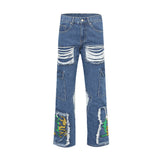 Men Jeans Hole Embroidery Personalized Punk