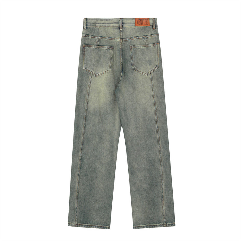 Men Jeans Punk Multi-Pocket Stereo Hip Hop Loose Washed and Worn