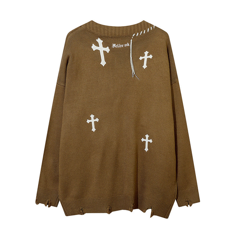 Men Sweater Cross V-neck Cardigan Sweater
