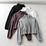 Women Hoodie Short Loose Solid Color Simple