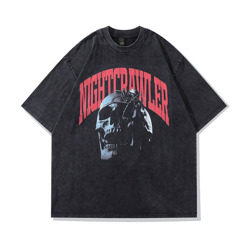 Men T-Shirt Skull Print Vintage Distressed