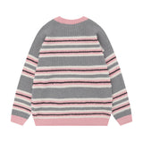 Men Sweater Mixed Color Stripe Jacquard Knitted Sweater