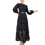 Bohemian Dress French Retro Lantern Sleeve Lace-up Dress