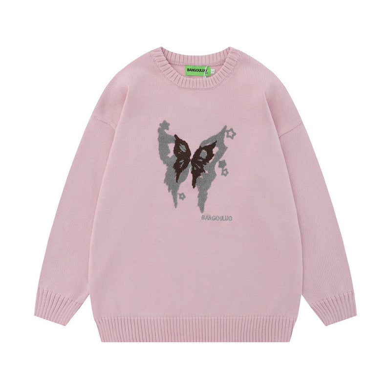 Men Sweater Flocking Embroidered Butterfly Sweater