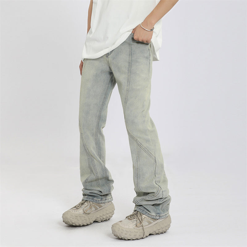 Men Jeans Bright White Stitching Loose