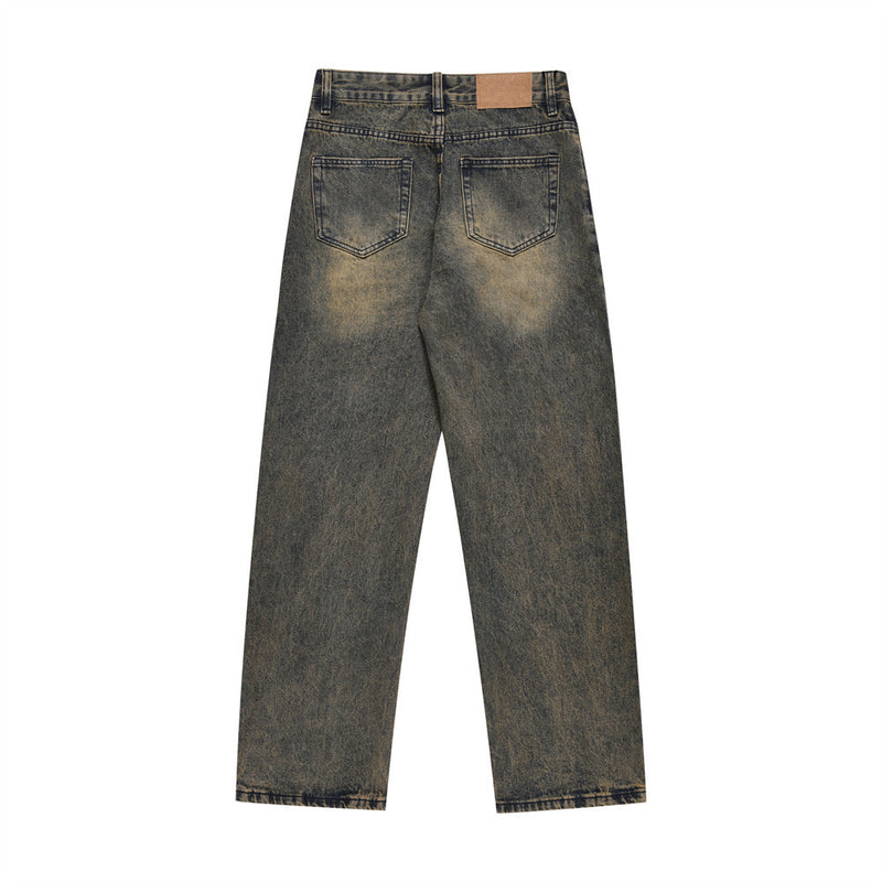 Men Jeans Dyed Loose Pleated