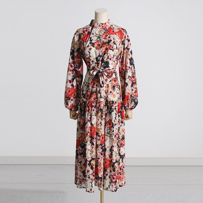 Bohemian Dress Vintage Floral Lace-up Dress