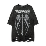 Men T-shirt Graffiti Printing Knife Ripped Loose Casual