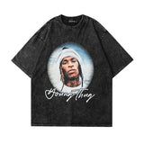 Men T-Shirt Retro Portrait Printing Distressed