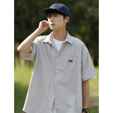 Men Shirts Loose Blue Striped Thin Summer