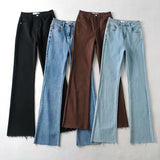 Women Jeans Stretch Slim Fit Burrs Bell-Bottom Pants