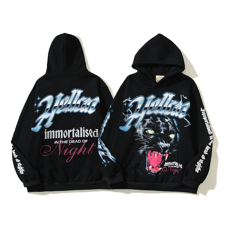 HS Hoodie Black Panther Print Loose Casual