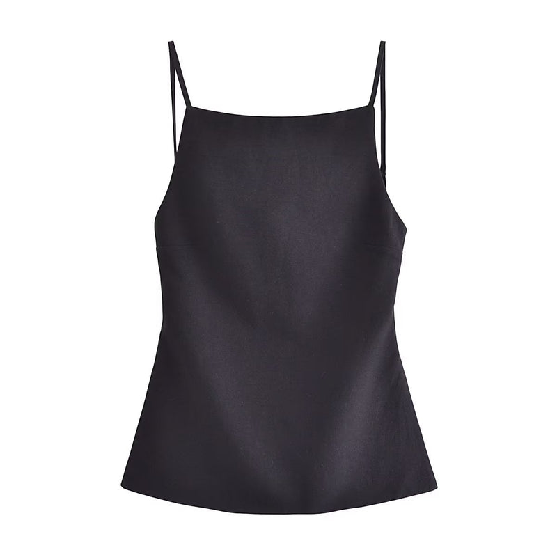 Women Vest Solid Color Pleated Backless Underwaist