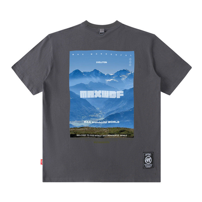 Men T-Shirt Snow Mountain Landscape Printing Summer Vibe Loose