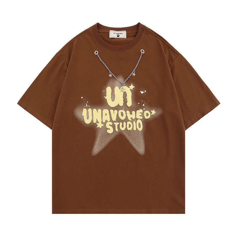 Men T-Shirt Necklace Decorative Creative Star Printed All-Matching